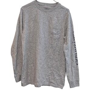 Vineyard Vines Kids Long Sleeve Whale Pocket T Shirt Gray Size M 12-14 Cotton